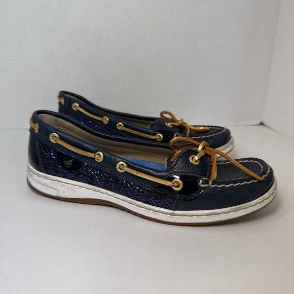 Sperry Angelfish Navy Leather Sequins Boat Shoes Women's Size 8 - Picture 1 of 9